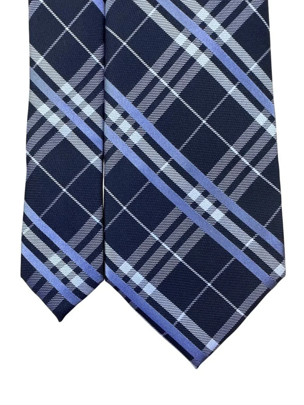 Saddlebred Mens Navy & Blue Plaid Silk Blend Necktie Classic Pattern Formal Wear